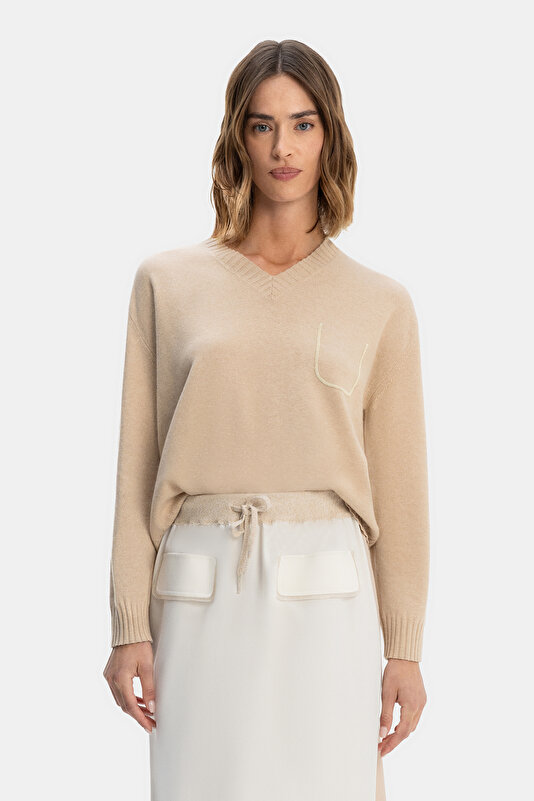 BEIGE V NECK