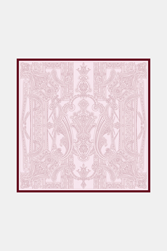 BORDO ŞAL DESENLİ TWİLL İPEK EŞARP
