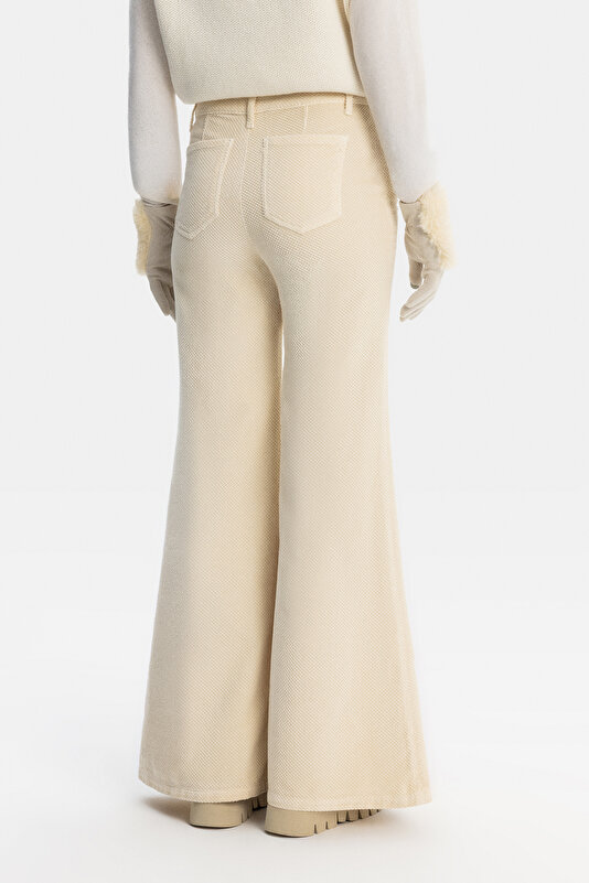 ECRU TEXTURED WIDE LEG TROUSERS 3