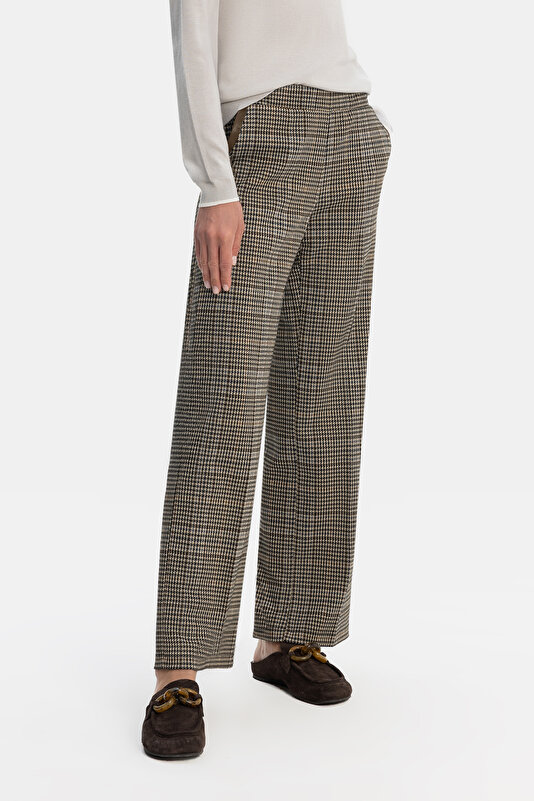 BROWN PIED DE POULE STRAIGHT CUT TROUSERS 2
