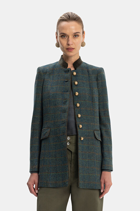DARK GREEN MANDARIN COLLAR JACKET