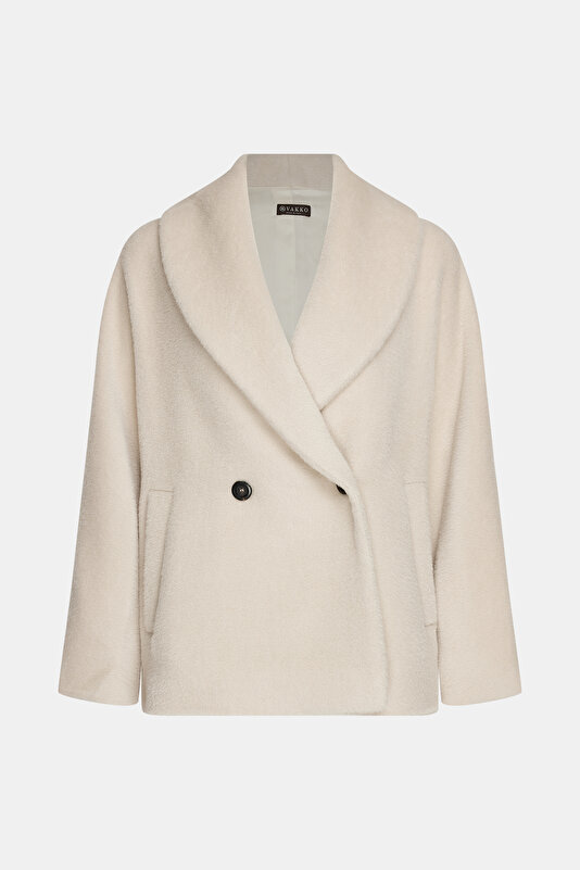 BEIGE ALPACA WOOL REEFER JACKET