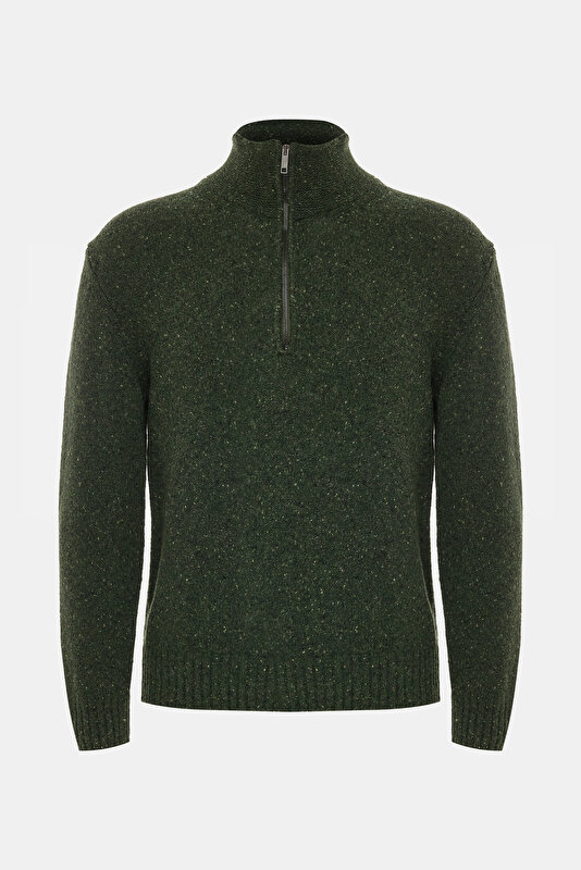 KHAKI LAPEL COLLAR TRICOT