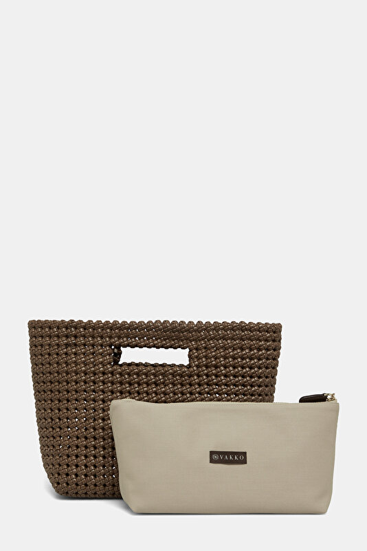 BROWN KNITTING DESIGN LEATHER BAG 2