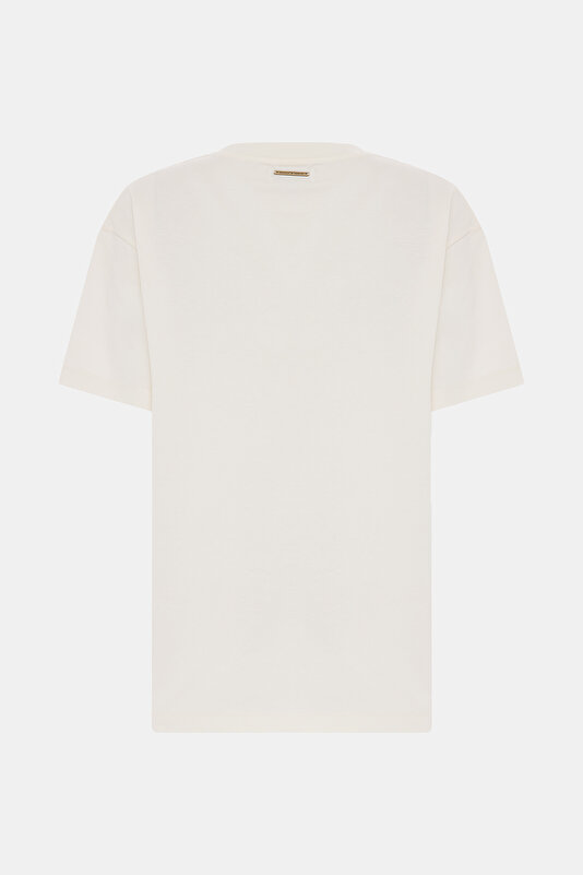 KREM BİSİKLET YAKA DESENLİ T-SHIRT 2