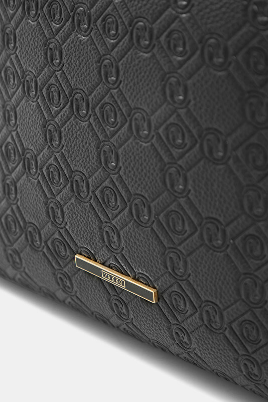 BLACK MONOGRAM LEATHER BAG 4
