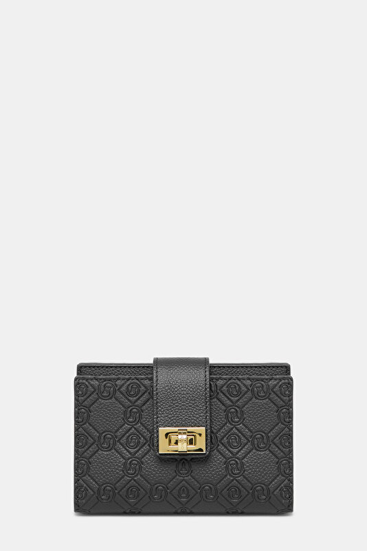 BLACK MONOGRAM LEATHER WALLET