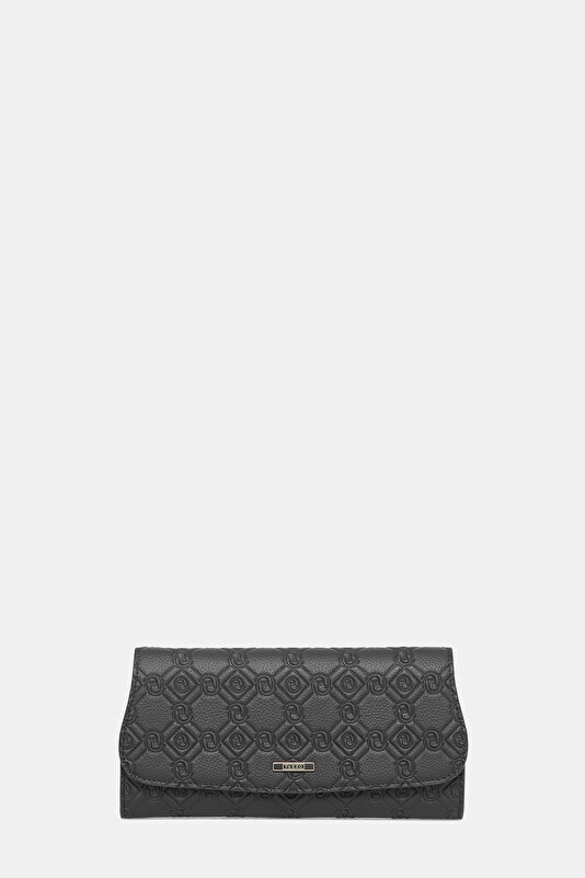 BLACK MONOGRAM LEATHER WALLET