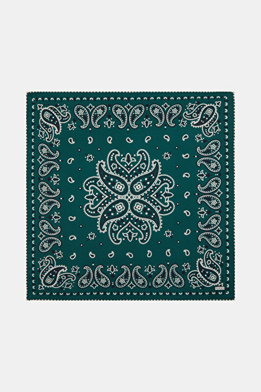 GREEN PAISLEY PATTERNED CASHMERE/SILK GAVROŞ