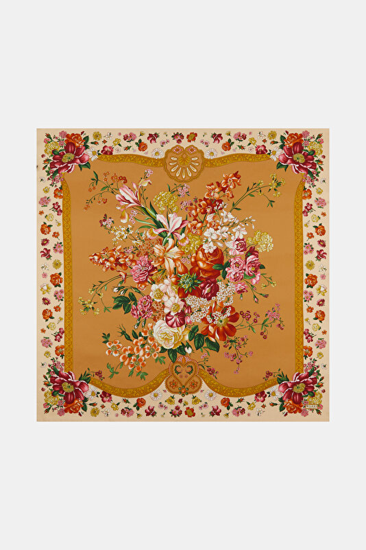 CAMEL FLORAL PATTERN TWILL SCARF
