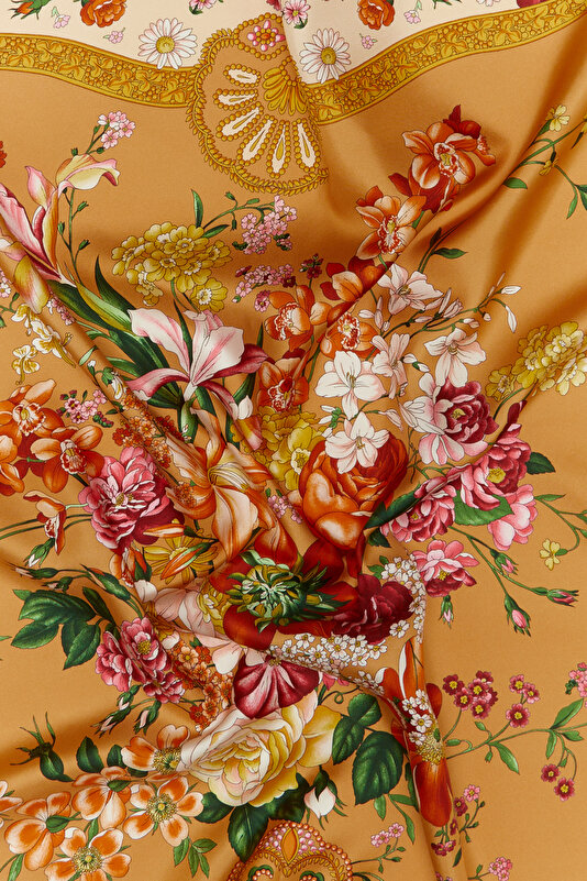 CAMEL FLORAL PATTERN TWILL SCARF 2