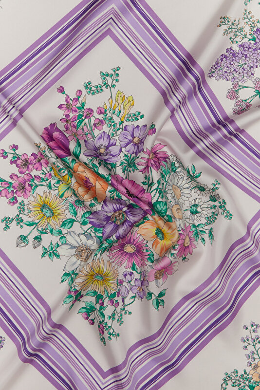 PURPLE FLORAL PATTERN TWILL SCARF 2