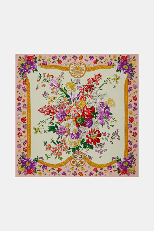 WHITE FLORAL PATTERN TWILL SCARF