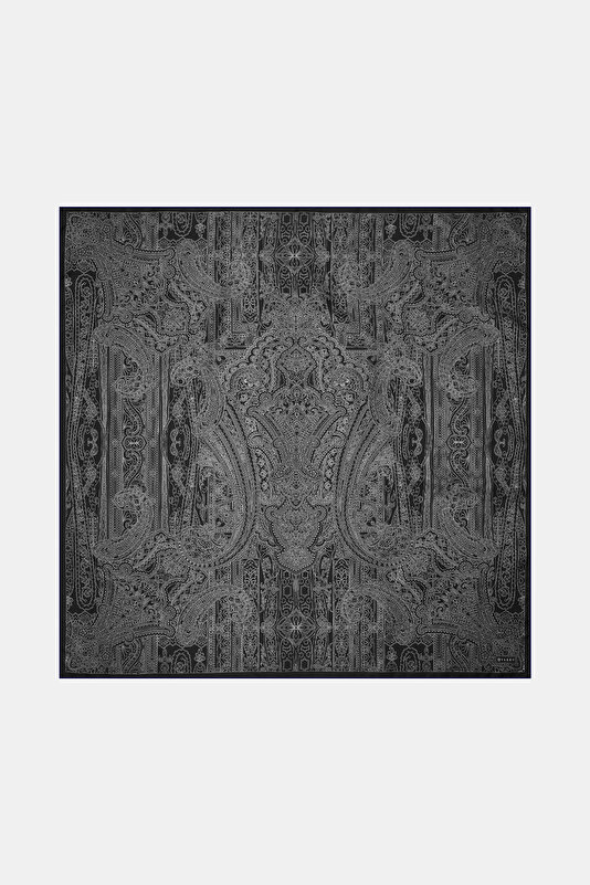 BLACK PAISLEY PATTERNED TWILL SCARF