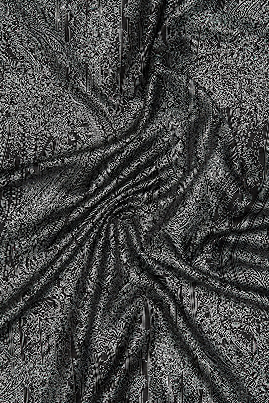 BLACK PAISLEY PATTERNED TWILL SCARF 2