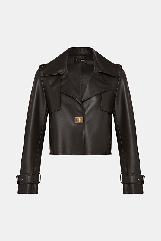 DARK BROWN SURPLICE NECKLINE (CROSS-OVER NECKLINE) JACKET
