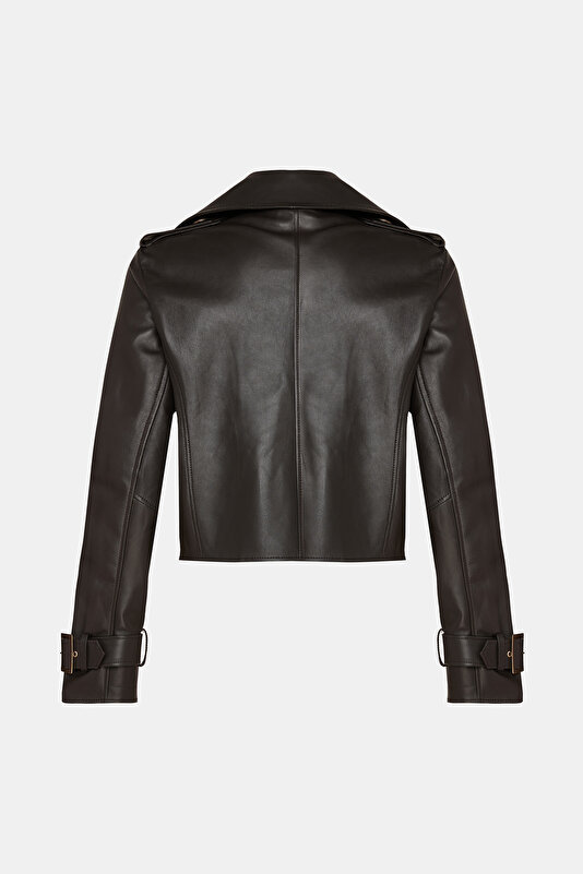 DARK BROWN SURPLICE NECKLINE (CROSS-OVER NECKLINE) JACKET 2