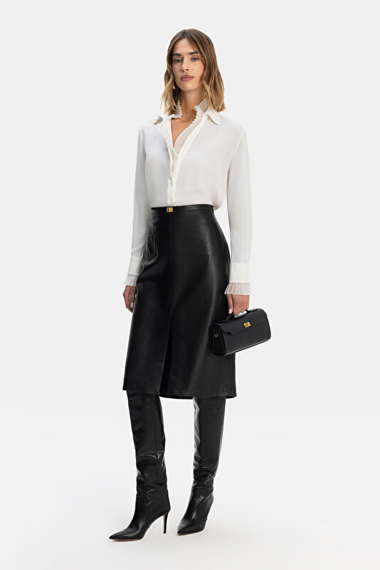 DORE LEATHER MIDI SKIRT