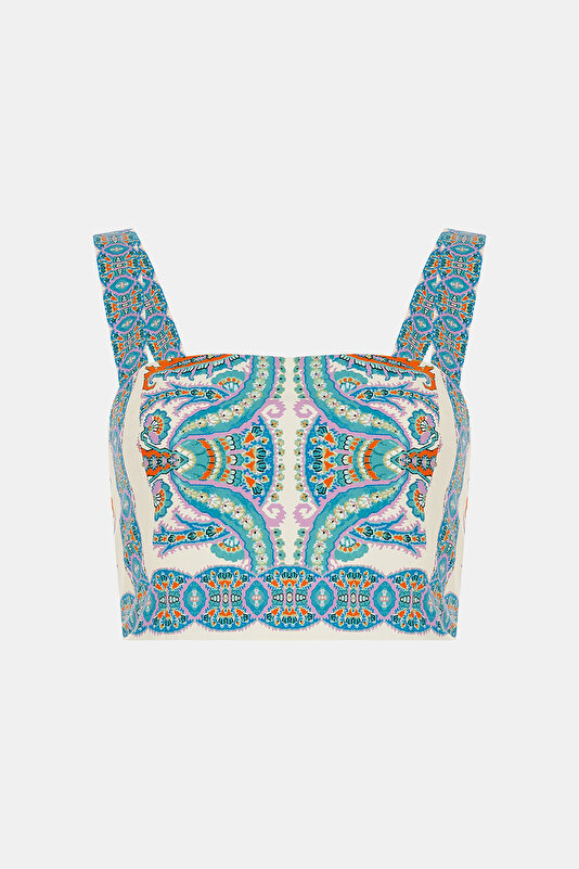 BRICK FLORAL PATTERN SLEEVELESS SUSPENDER BLOUSE