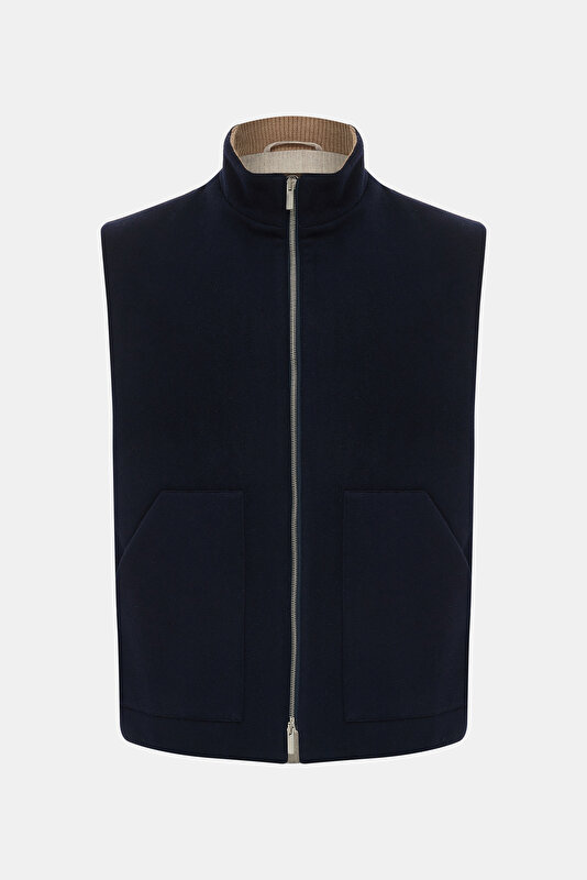 NAVY BLUE UPRIGHT COLLAR VEST