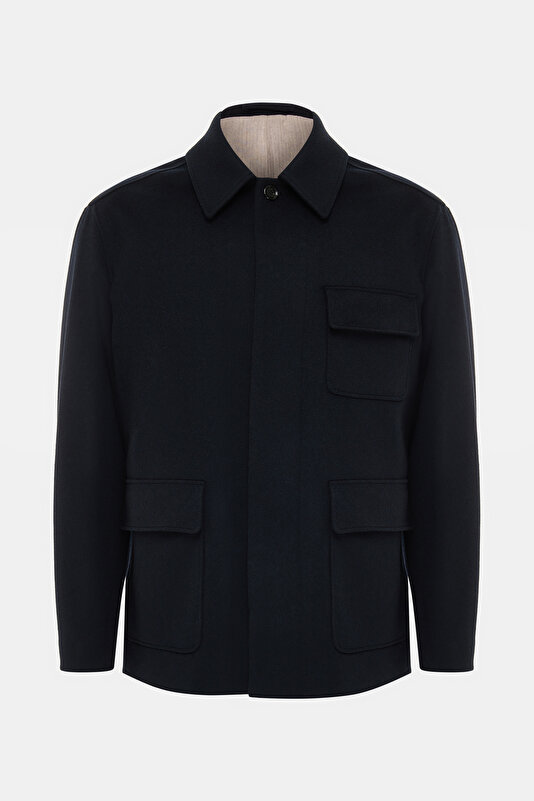 NAVY BLUE WOOL REEFER JACKET