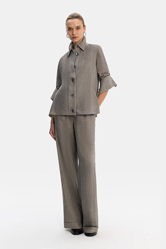 GRİ FİTİLLİ WIDE LEG PANTOLON
