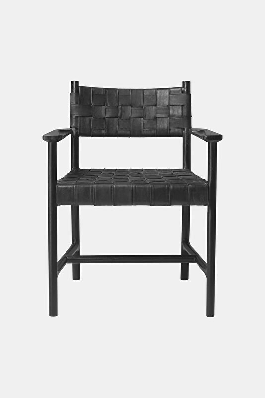 DINING CHAIR TIBERIO WITH ARM BLACK LEAT
