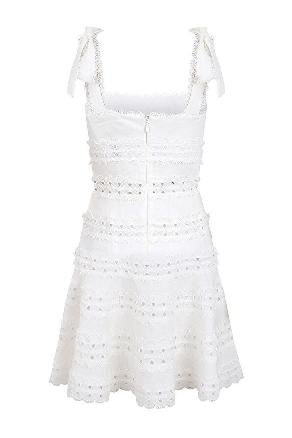 knee length dresses for ladies Neriah Tied Shoulder Lace Mini Dress White