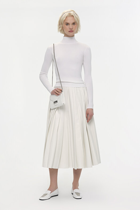 WHITE LEATHER MIDI SKIRT