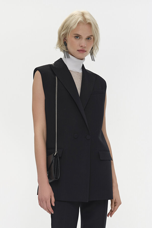 BLACK SURPLICE NECKLINE (CROSS-OVER NECKLINE) VEST