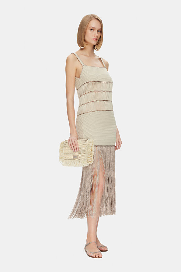 BEIGE SLEEVELESS SUSPENDER DRESS