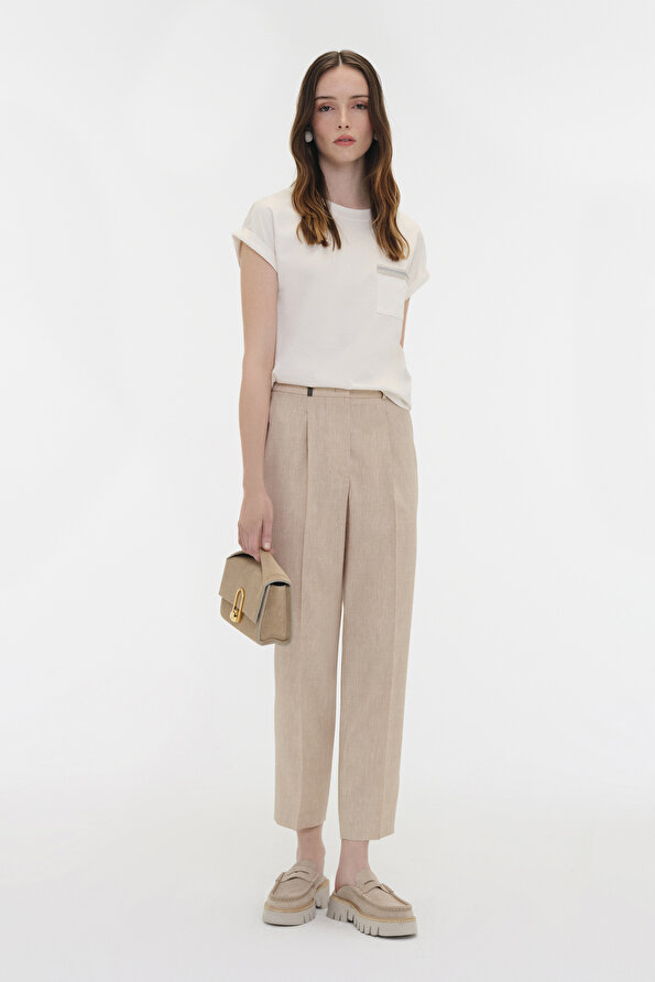 BEIGE SKINNY LEG TROUSERS