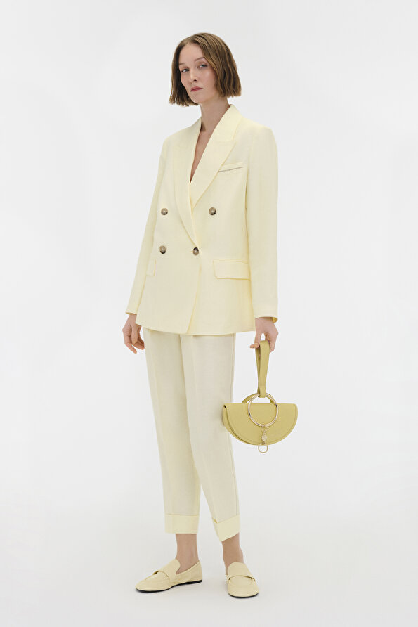 LIGHT YELLOW SURPLICE NECKLINE (CROSS-OVER NECKLINE) JACKET