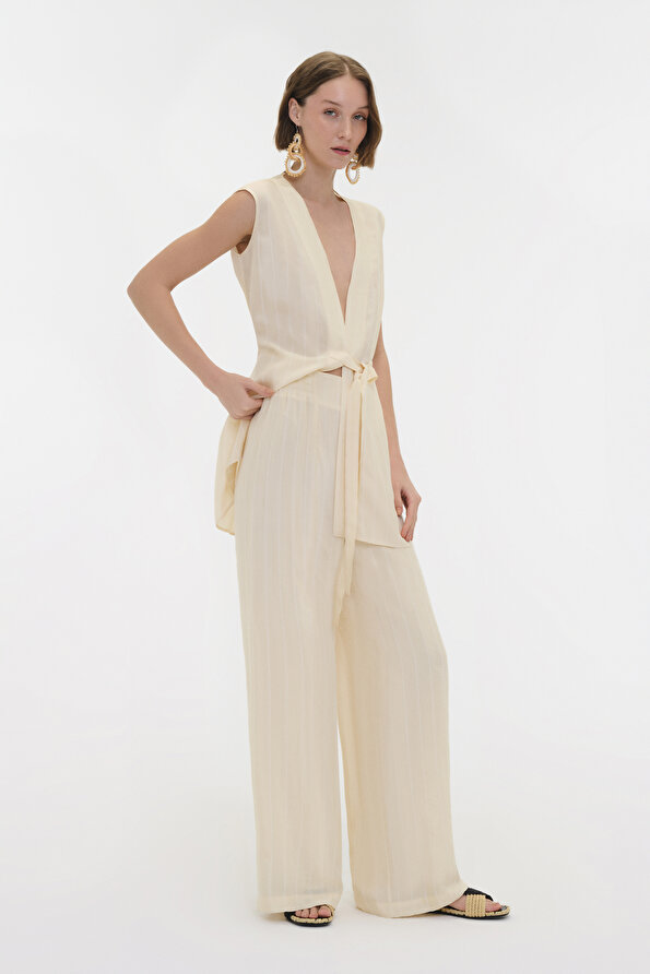 CREAM WIDE LEG TROUSERS