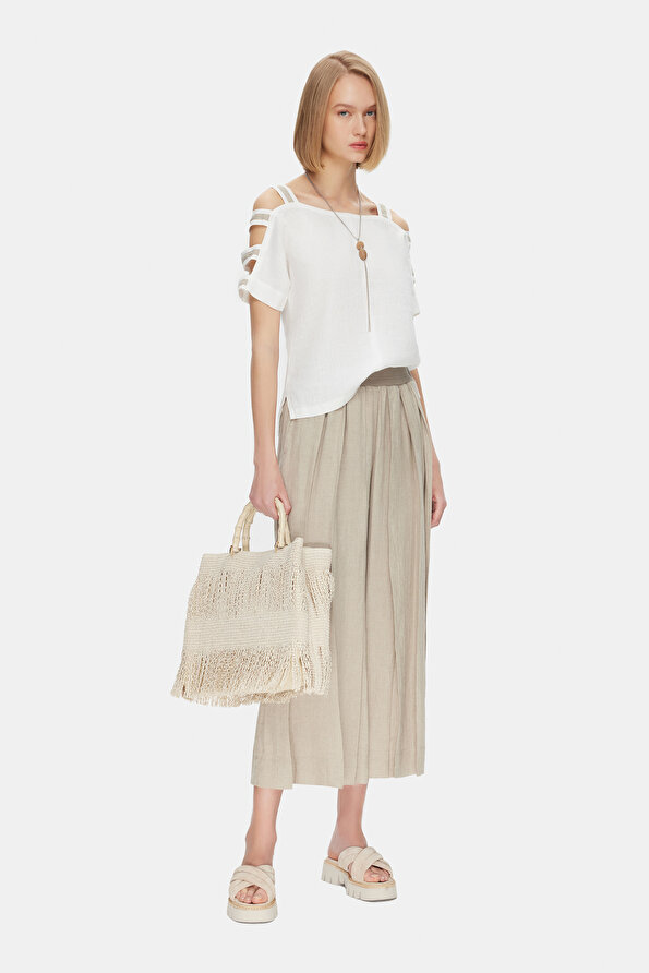 BEIGE WIDE LEG TROUSERS