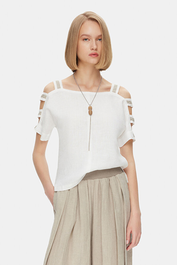 BEIGE SHORT SLEEVE BLOUSE