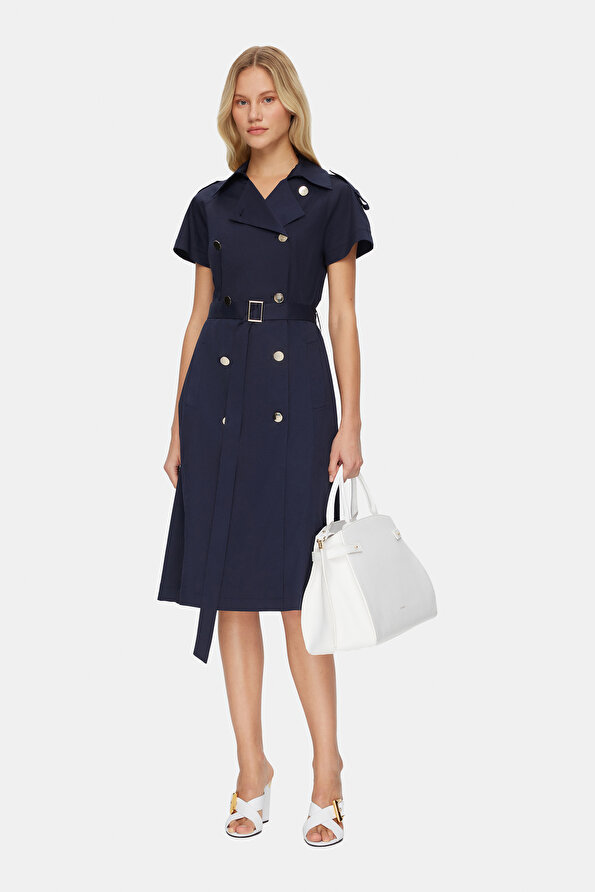 NAVY BLUE SHORT SLEEVE BELOW THE KNEE DRESS