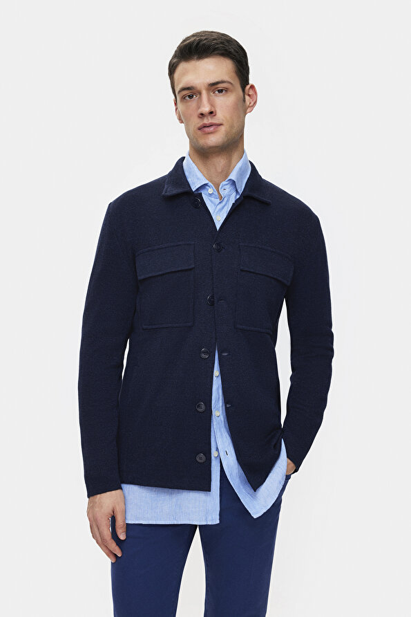 NAVY BLUE LINEN COTTON COAT