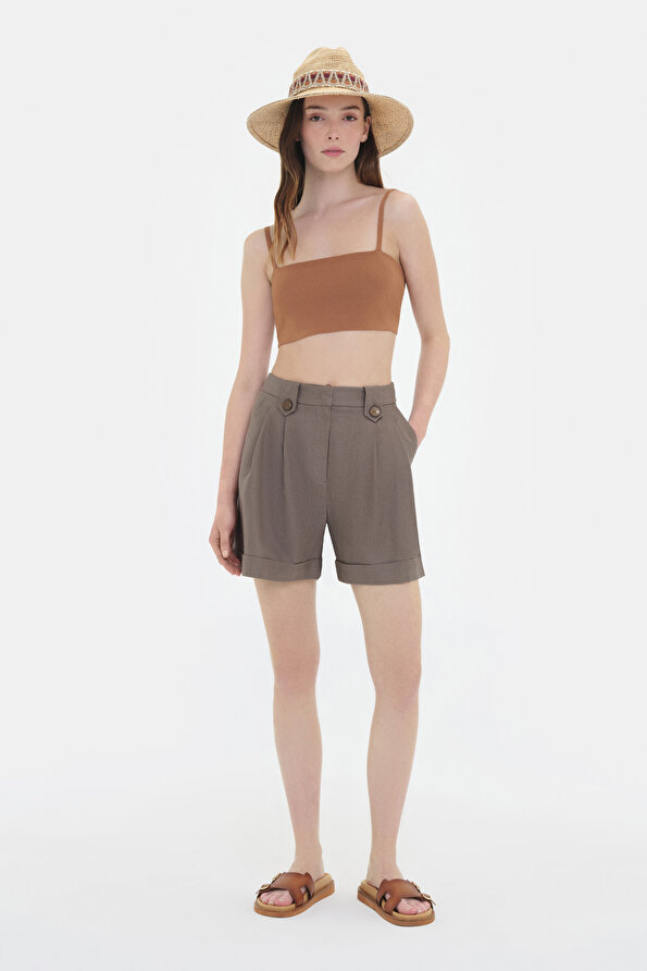 KHAKI SHORT LINEN BERMUDA