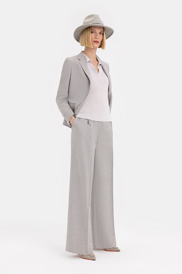 WHITE CHECK WIDE LEG TROUSERS