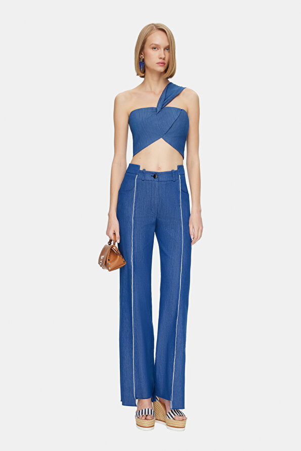 NAVY BLUE WIDE LEG TROUSERS