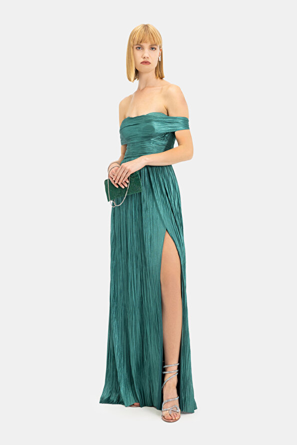 EMERALD GREEN OFF THE SHOULDER DRESS