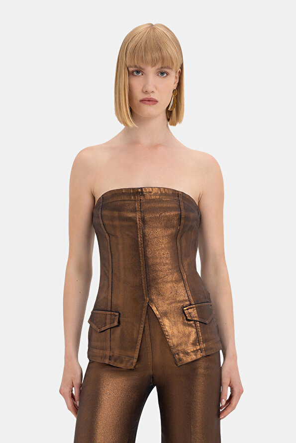 BRONZE STRAPLESS SLEEVELESS BLOUSE