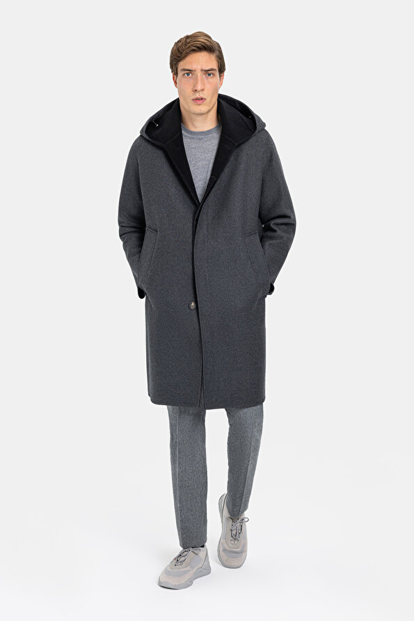 BLACK WOOL/CASHMERE TOPCOAT