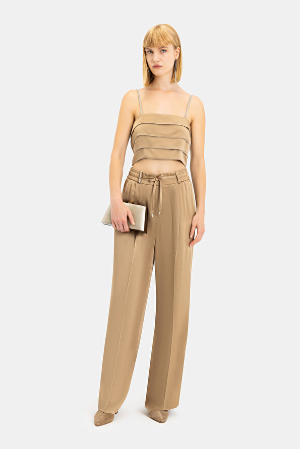 CAMEL WIDE LEG TROUSERS