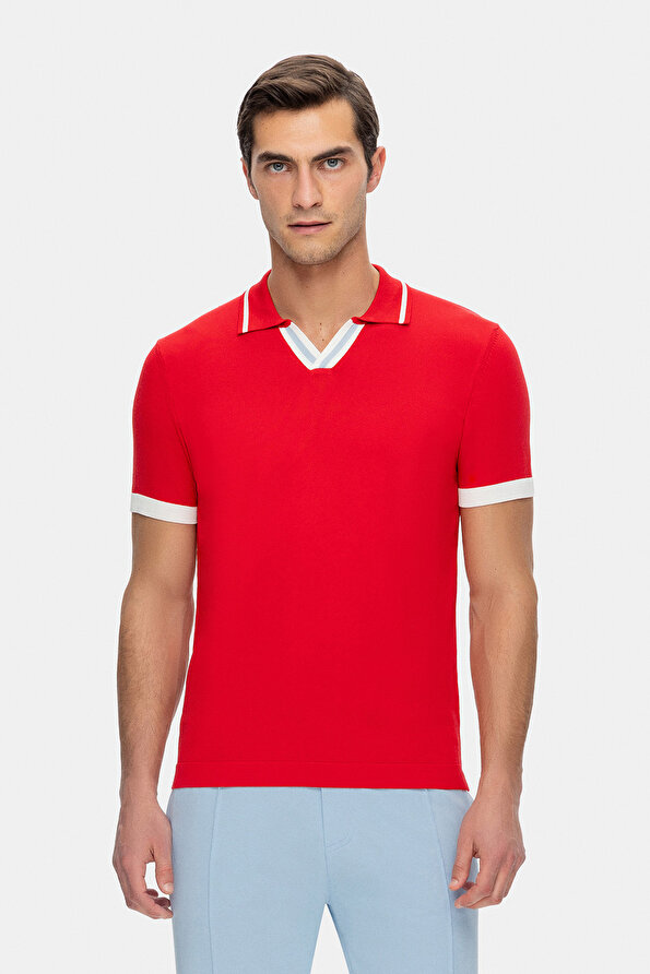 RED POLO NECK SHORT SLEEVE TSHIRT