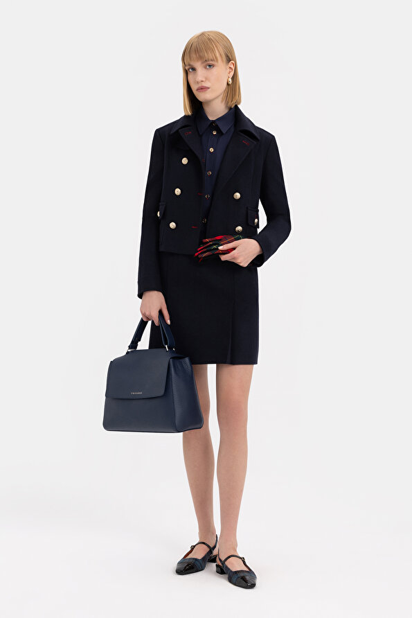 NAVY BLUE SURPLICE NECKLINE (CROSS-OVER NECKLINE) JACKET