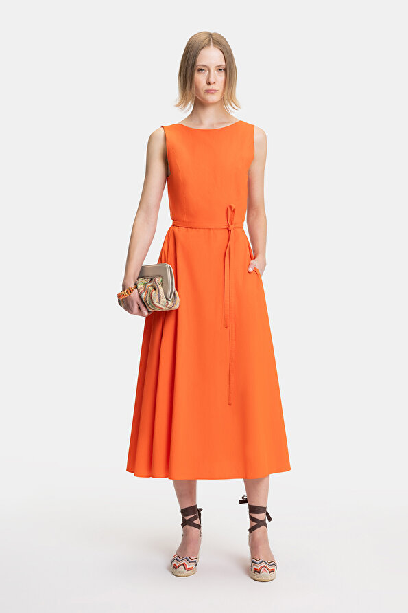 VERMILION SLEEVELESS MIDI DRESS