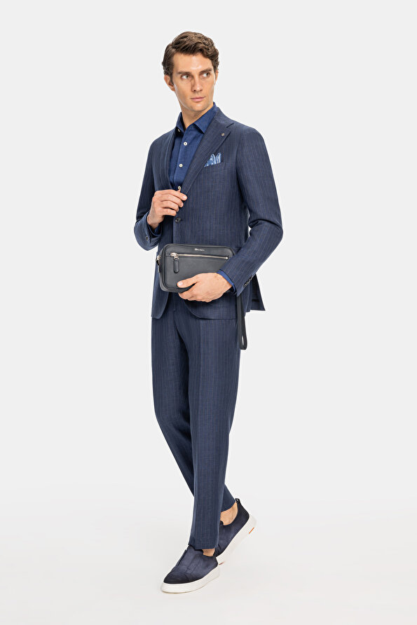 NAVY BLUE LINEN WOOL SUIT