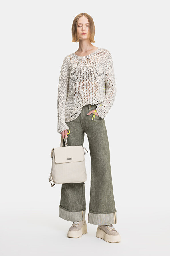 KHAKI WIDE LEG TROUSERS